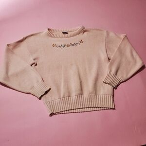 Vintage 1980s 80s Floral Flower Embroidery Embroidery Baby Blush Pink Sweater